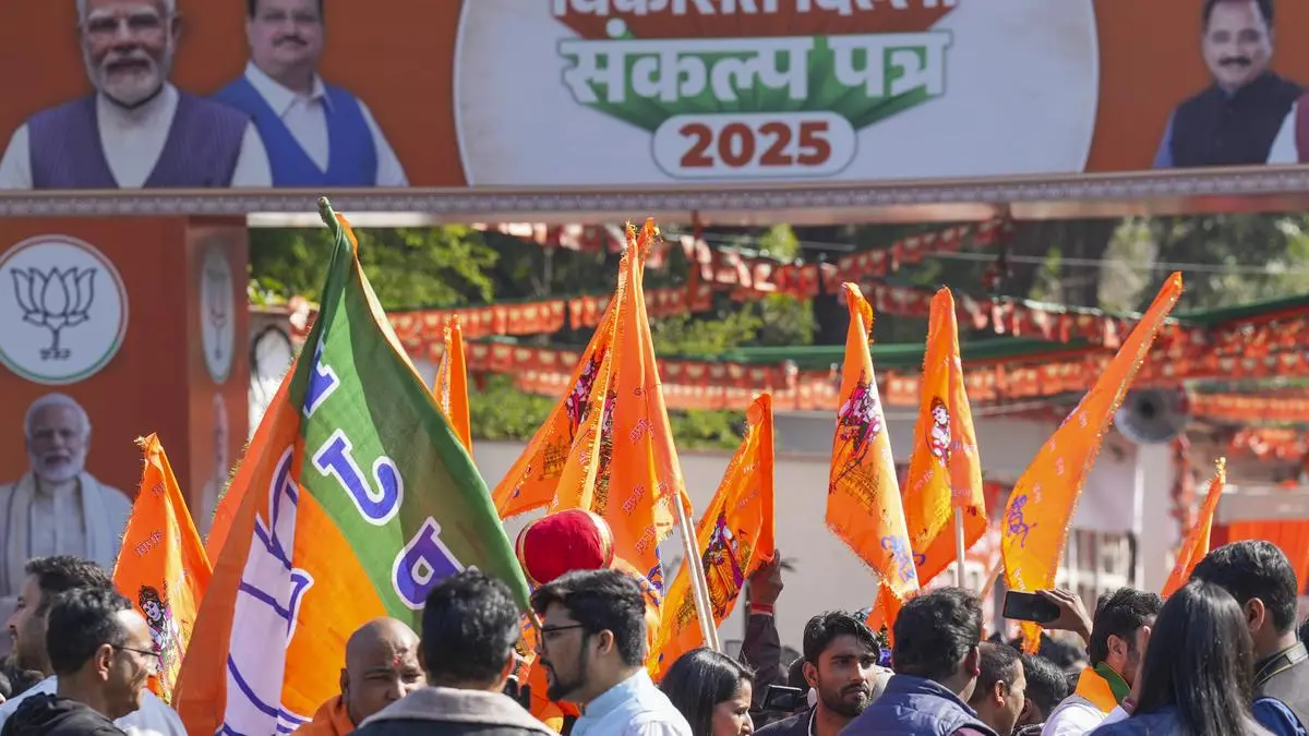 BJP leaders celebrating a historic win in Delhi, marking their return to power after 27 years, shaping the delhi's governance and future policies.