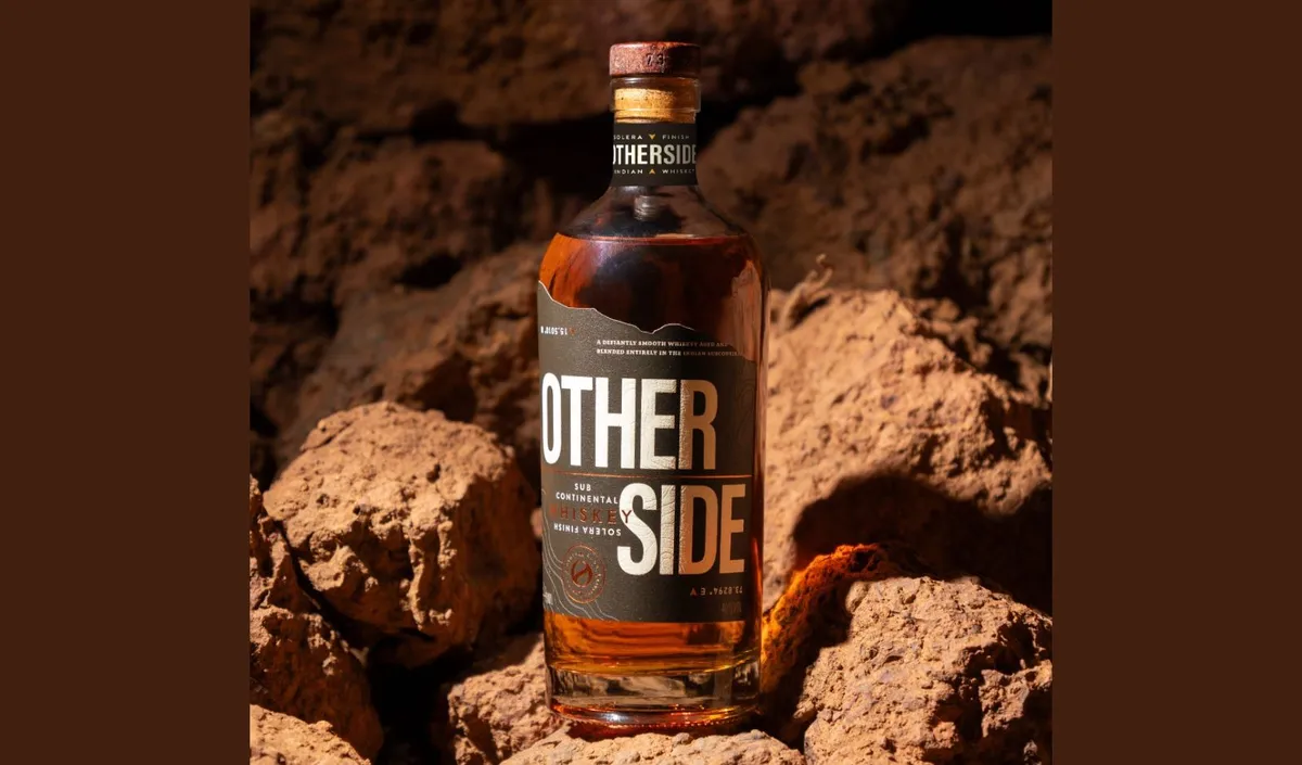 Bottle of Otherside Whiskey by Third Eye Distillery, a premium Indian whiskey priced at ₹3,250. Let me know if you'd like variations!