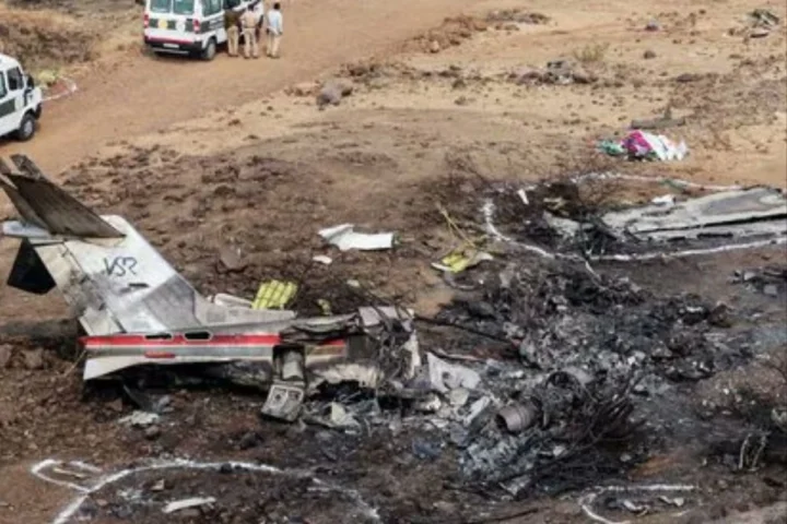 Wreckage of Learjet 45 aircraft that crashed near Baramati airport killing Ajit Pawar and four others