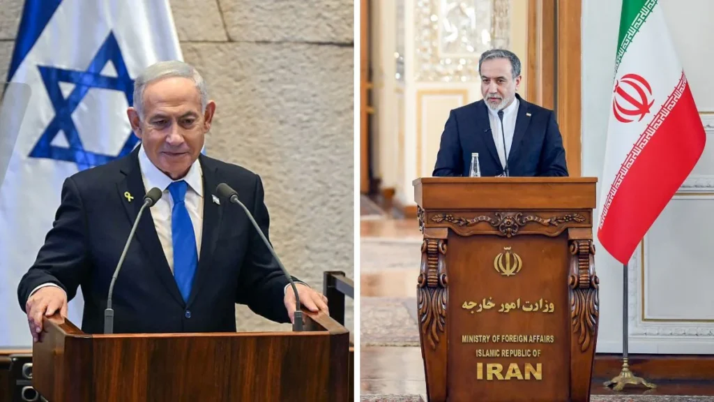 Iran Foreign Minister Abbas Araghchi reacts after Israel claims Prime Minister Benjamin Netanyahu held a secret wartime meeting in the UAE amid Middle East tensions.