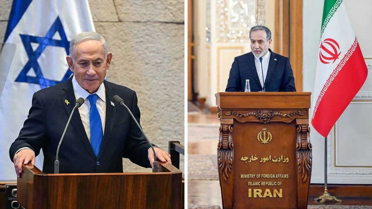 Iran Foreign Minister Abbas Araghchi reacts after Israel claims Prime Minister Benjamin Netanyahu held a secret wartime meeting in the UAE amid Middle East tensions.
