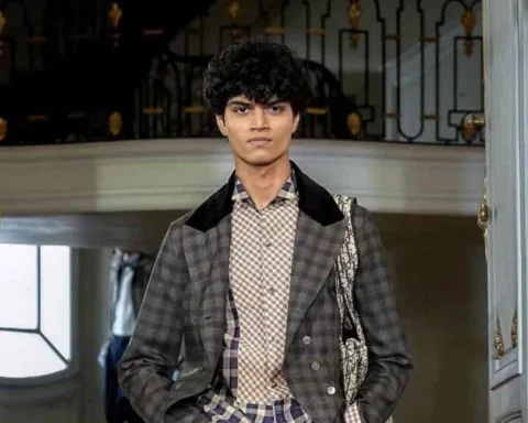 Indian model and mechanical engineering student Yug Sanjay Devalia walking the runway during the Dior Menswear Spring Summer 2027 fashion show in Paris.